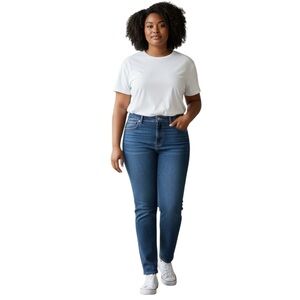 Susan Graver Slim Cut Medium Wash High Rise Jeans size 14